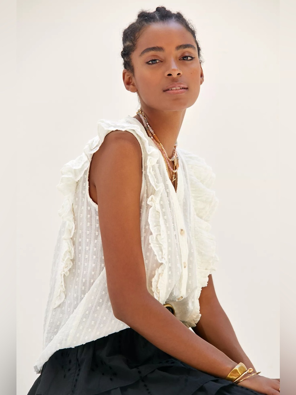 Anthropologie Pilcro Button Down Ruffle Metallic Blouse